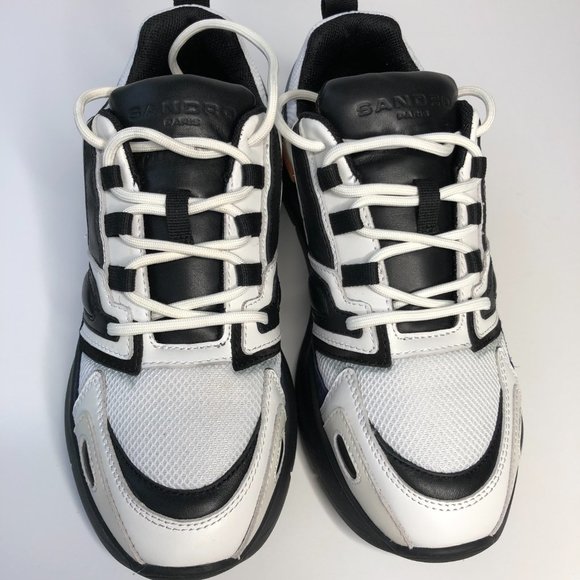 $320 Sandro Paris Marine White Leather Athletic Shoe Sneakers Size 43 AS IS - Picture 3 of 9